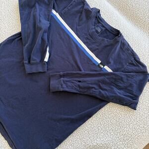The North Face Shirt Men’s Medium Blue and White Striped Long Sleeve check image